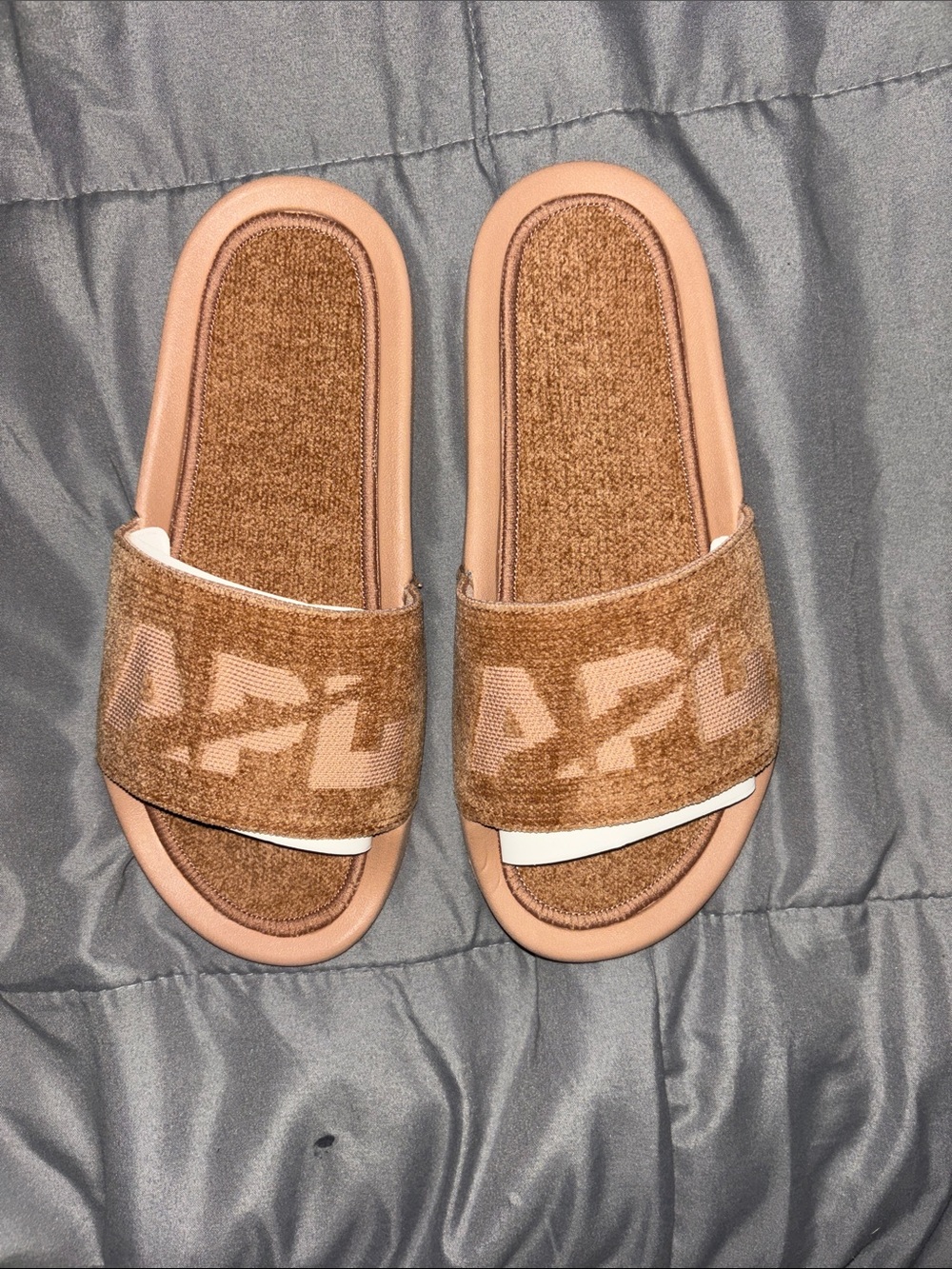 APL women’s Tan Logo Slide Sandals - Textured Strap